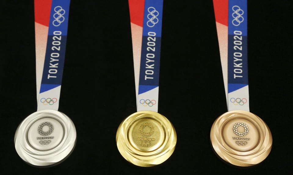 Tokyo 2020 Olympic medals were unveiled during a 2019 One Year to Go Olympic ceremony event in Tokyo.