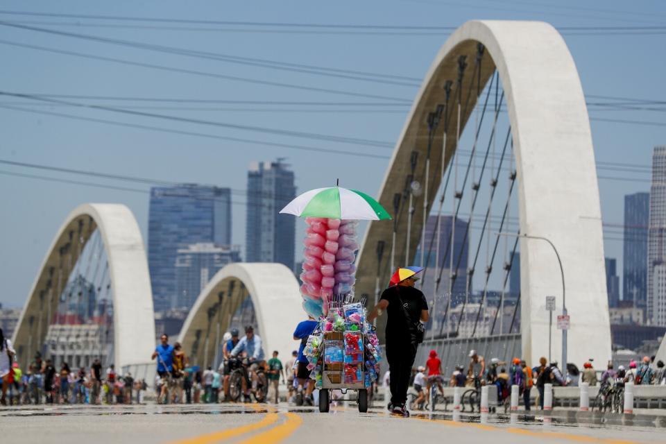 Crowds visited the newly opened 6th Street Viaduct on Sunday.