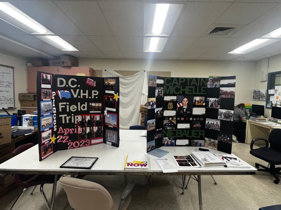 Students give multimedia presentation after their Veterans History Project visit to the Library of Congress, discussing their research.