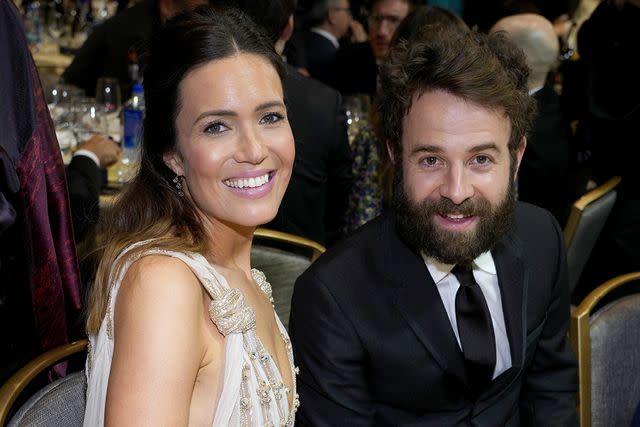 <p>Kevin Mazur/Getty Images</p> Mandy Moore and Taylor Goldsmith in L.A. in March 2022.