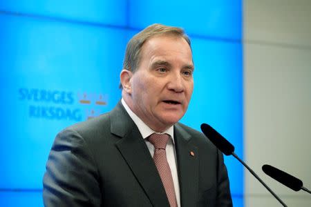 Swedish Prime Minister Stefan Lofven attends a news conference after his meeting with the Speaker of the Parliament Andreas Norlen in Stockholm, Sweden January 14, 2019. TT News Agency TT News Agency/Anders Wiklund via REUTERS