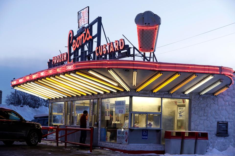 A few frozen custard fans brave frigid weather to busy frozen custard from Leon's Custard on South 27th Street.