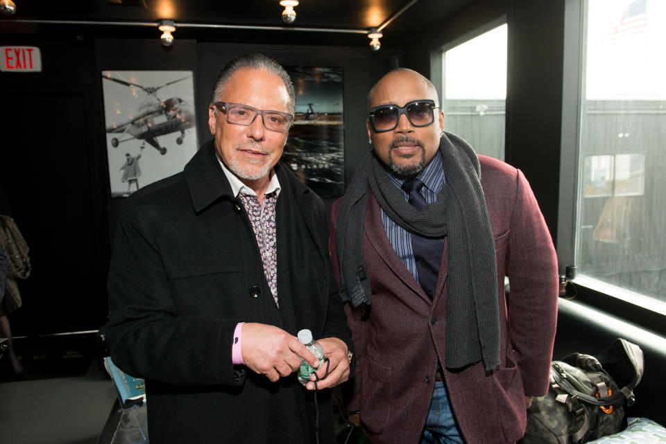 TARRYTOWN, NY - APRIL 20:  Jay Abraham (L) and CEO and Founder of FUBU Daymond John arrive at Blade Lounge West for the Kairos Society global summit on April 20, 2017 in New York City.  (Photo by Noam Galai/Getty Images for Kairos Society)