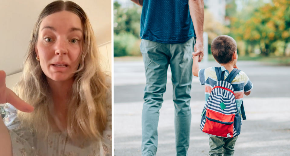 Millie next to a child going to school