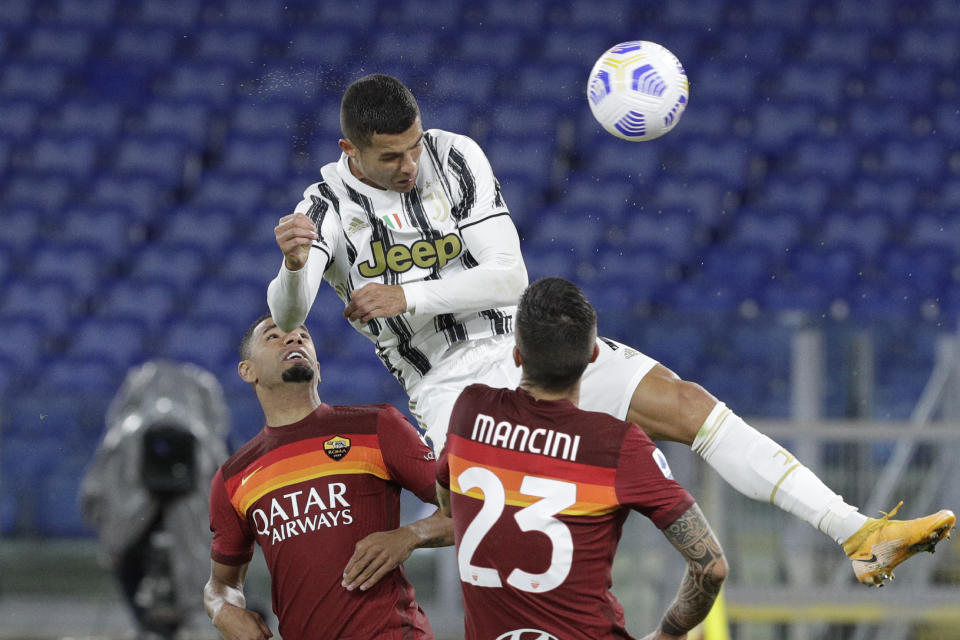 Cristiano Ronaldo scored both Juventus goals in Sunday's 2-2 draw against Roma. (AP Photo/Gregorio Borgia)