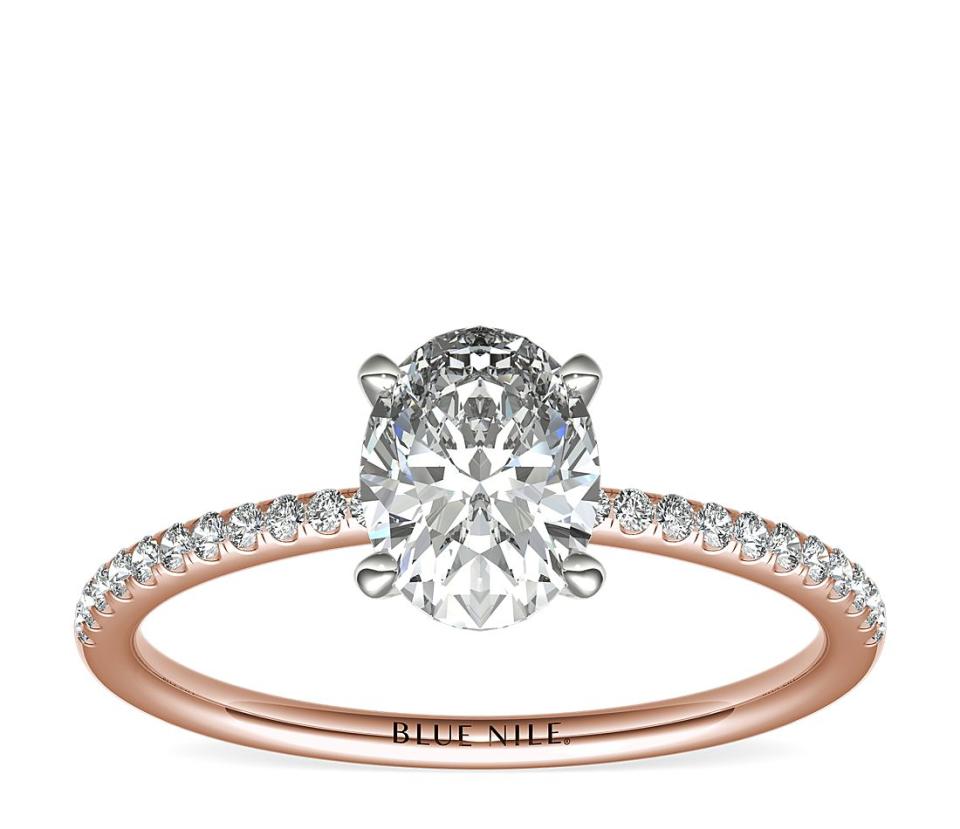 Petite Micropavé Diamond Engagement Ring. Image via Blue Nile.