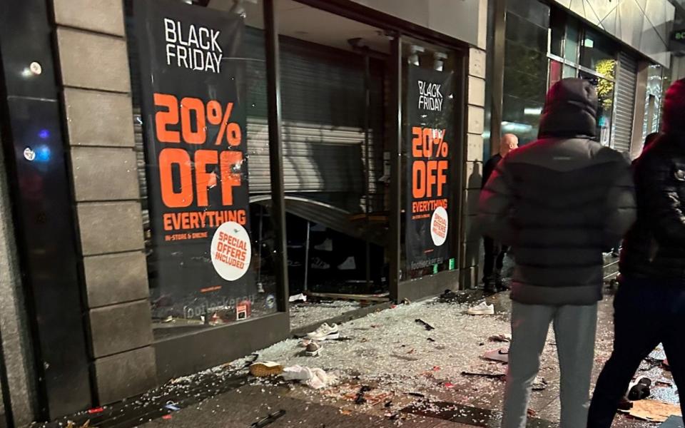 A looted FootLocker sports shop on O'Connell Street in Dublin's city centre