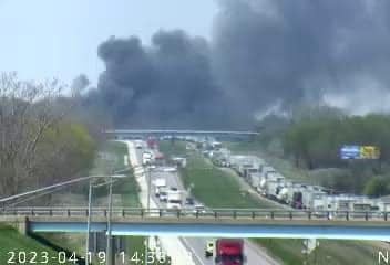 Indiana State Police published this photo of Interstate 65 about five miles north of the Indiana 47 exit on Wednesday, April 19, 2023. At the time of this photo, northbound lanes were stopped because of a crash, police said.