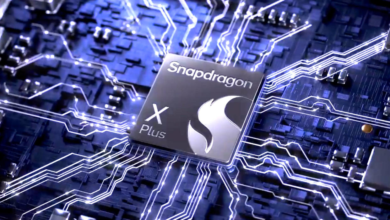  Promotional logo for Qualcomm's Snapdragon X Plus series of processors. 