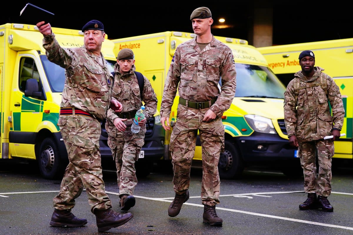 Military personnel from the Household Division take part in ambulance driver training at Wellington Barracks in London (PA)