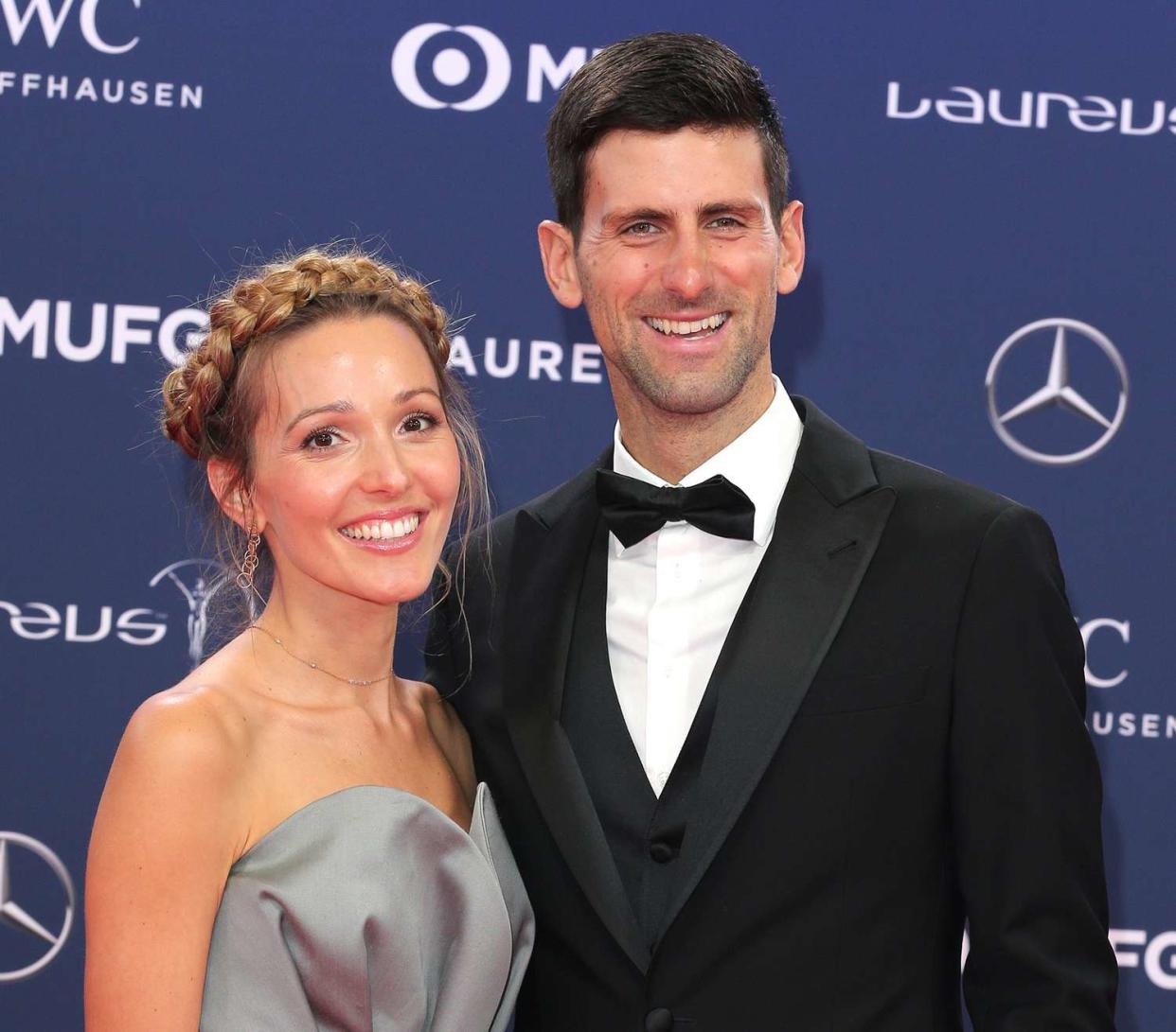 Novak Djokovic and his wife Jelena Ristic during the Laureus World Sports Awards 2019 at Sporting Club on February 18, 2019 in Monaco, Monaco