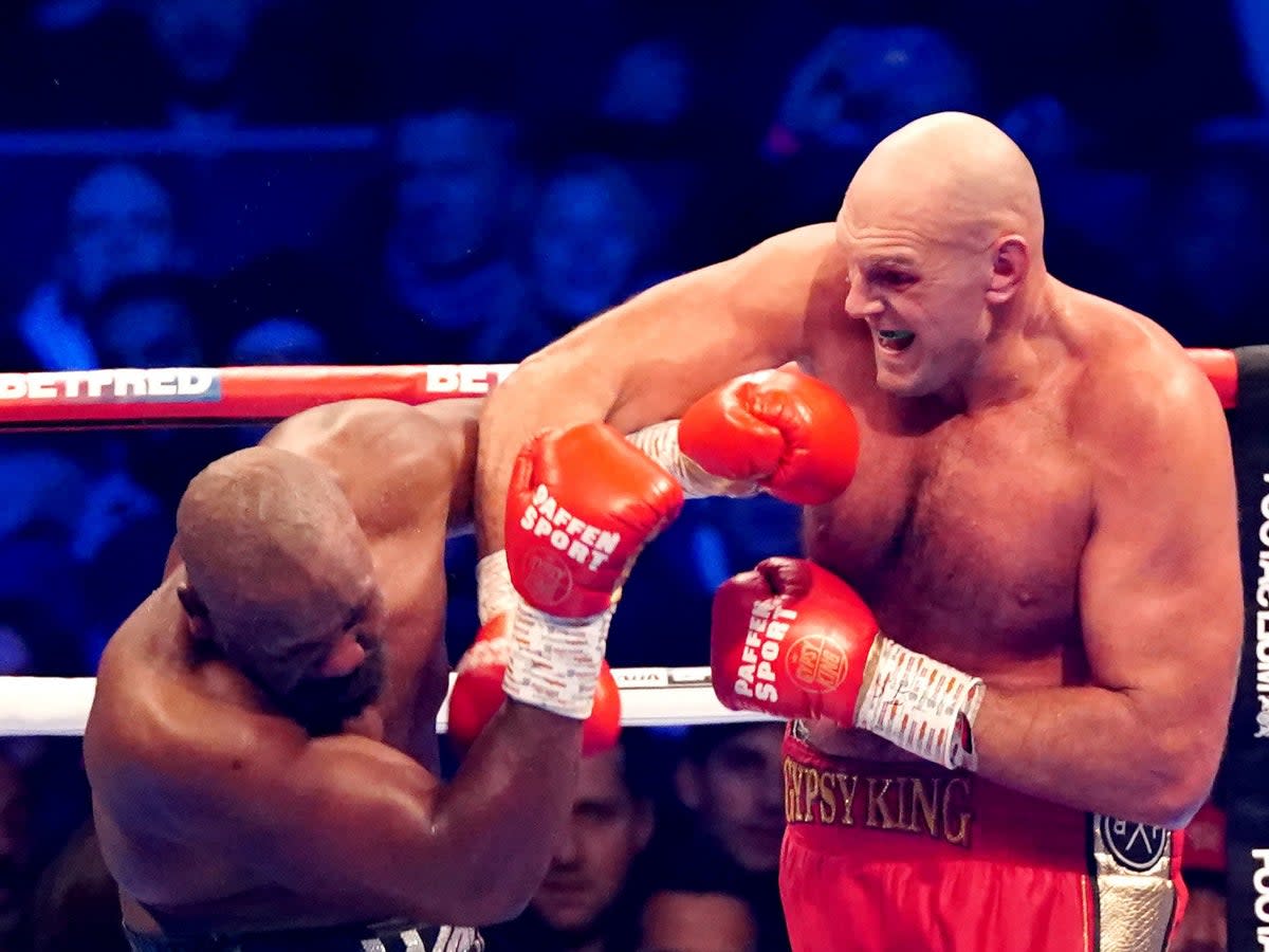 Tyson Fury (right) remained WBC heavyweight champion with a third win over Derek Chisora  (PA)