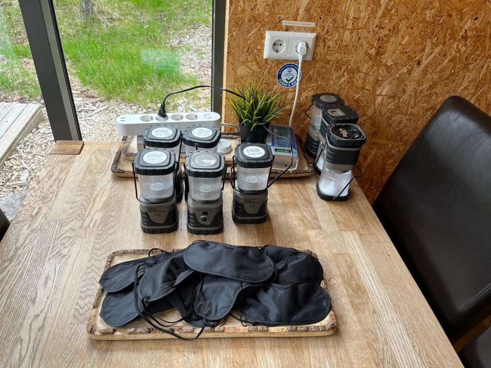 Face masks and lanterns at the Bubble Hotel in Iceland.