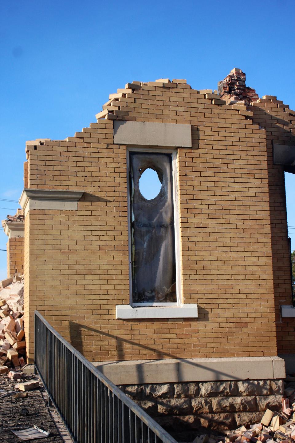 The north main entrance to First Methodist Church of Anson after Saturday's fire that destroyed the historic sanctuary. May 15 2023