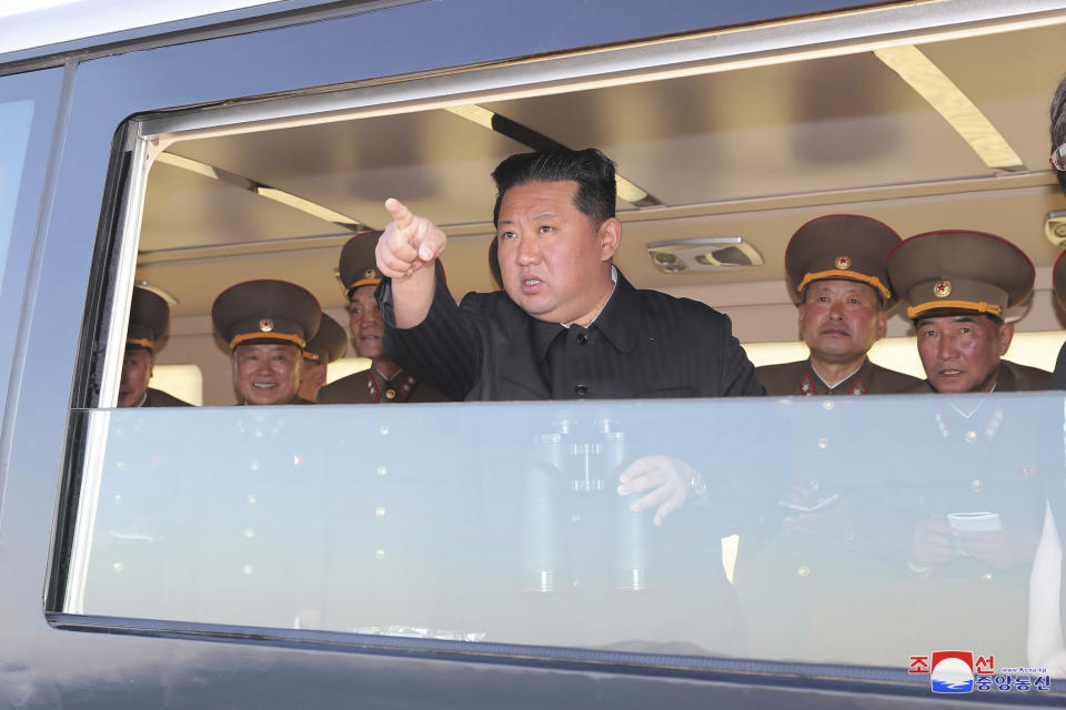 This undated photo provided on April 17, 2022, by the North Korean government shows Kim Jong Un at an undisclosed location in North Korea. It said Sunday the country has successfully test-launched a newly developed tactical guided weapon. The official Korean Central News Agency said Kim observed the launch. Independent journalists were not given access to cover the event depicted in this image distributed by the North Korean government. The content of this image is as provided and cannot be independently verified. Korean language watermark on image as provided by source reads: "KCNA" which is the abbreviation for Korean Central News Agency. (Korean Central News Agency/Korea News Service via AP)