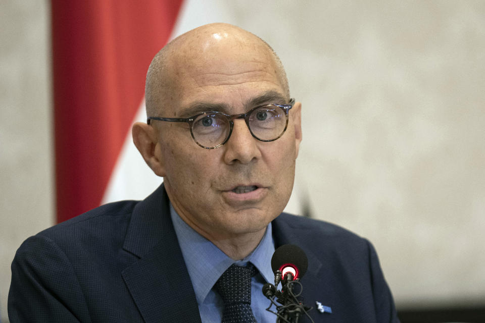 FILE - U.N. High Commissioner for Human Rights Volker Turk, speaks during a news conference in Baghdad, Iraq, Aug. 9, 2023. The United Nations is calling for "a clear, transparent and credible investigation" of mass graves uncovered at two major hospitals in war-torn Gaza that were raided by Israeli troops. (AP Photo/Hadi Mizban, File)