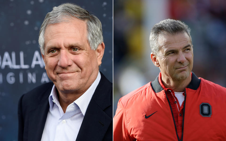 CBS chairman Les Moonves (left), Ohio State University football coach Urban Meyer. (Chris Pizzello/Invision/AP; Carlos Osorio/AP)