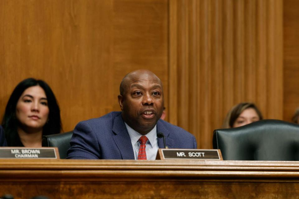 Tim Scott speaks in a Senate hearing in 2023