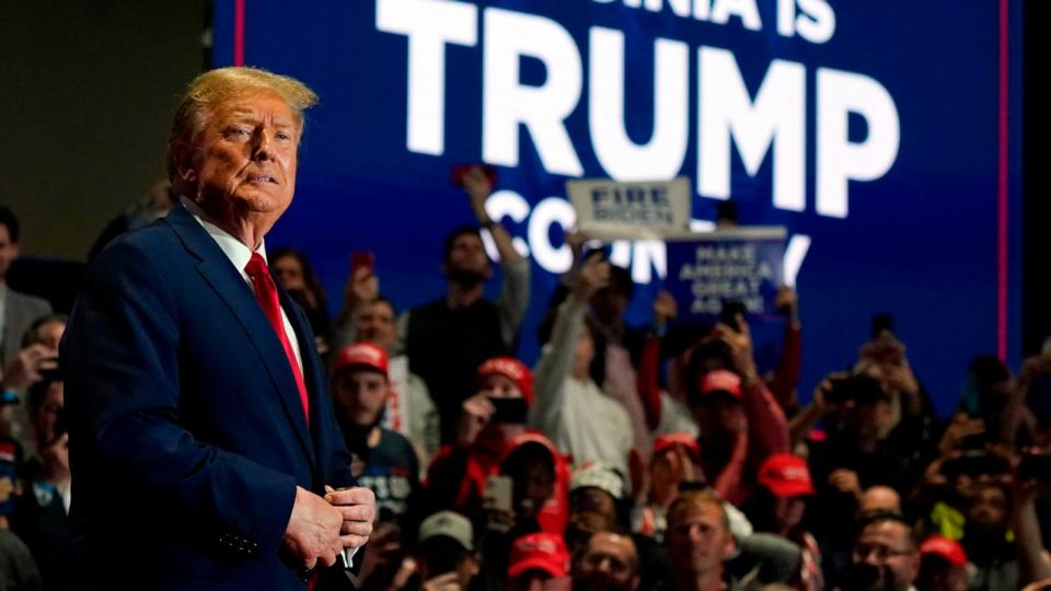 PHOTO: Republican presidential candidate former President Donald Trump arrives at a campaign rally, March 2, 2024, in Richmond, Va.  (Steve Helber/AP)