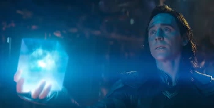 Loki holding the Tesseract in "Avengers: Infinity War"
