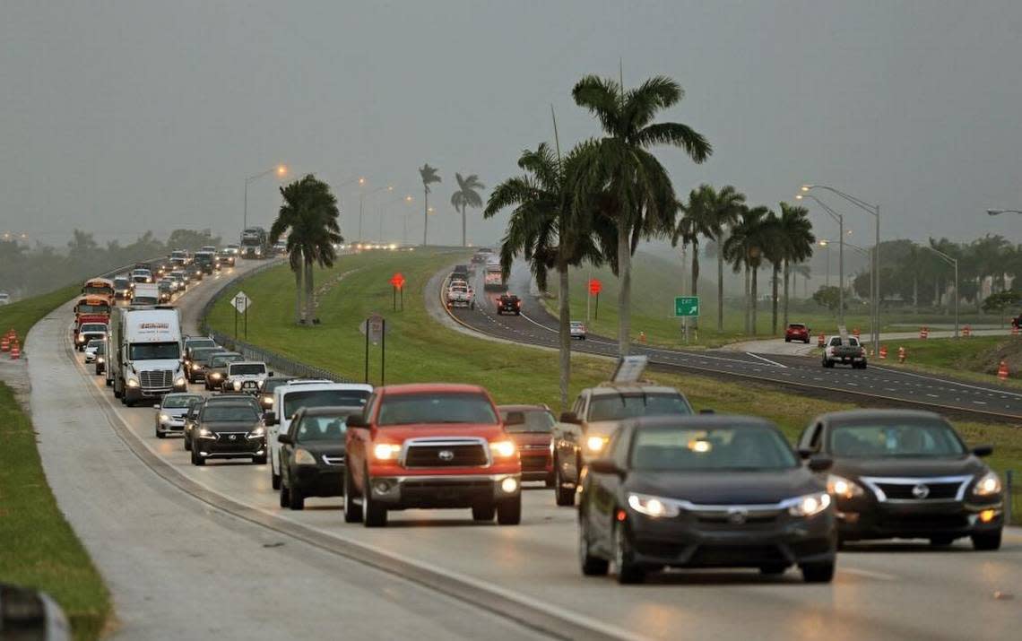 Traffic is seen heading North along the Florida Turnpike near Homestead, Fla., as tourists in the Florida Keys leave town on Wednesday, Sept. 6, 2017. Heavy rain and 185-mph winds lashed the Virgin Islands and Puerto Rico’s northeast coast Wednesday as Hurricane Irma roared through Caribbean islands on its way to a possible hit on South Florida.