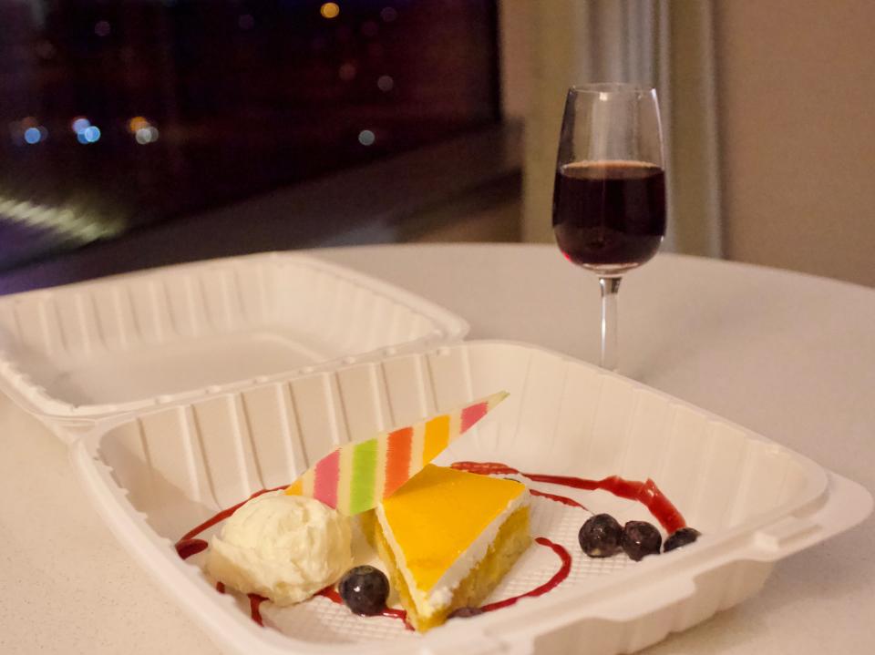 View of the opera torte from Grille & Vine restaurant in the Westin Denver Airport Hotel.