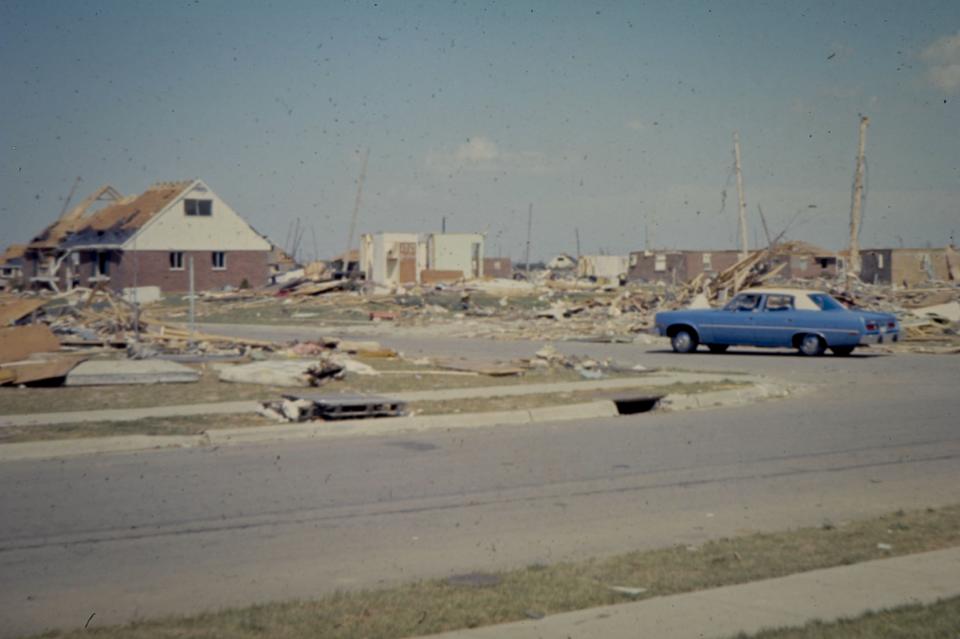 Aftermath of the tornado damage in downtown Xenia on April 3, 1974. Contributed by Cathy Peters.