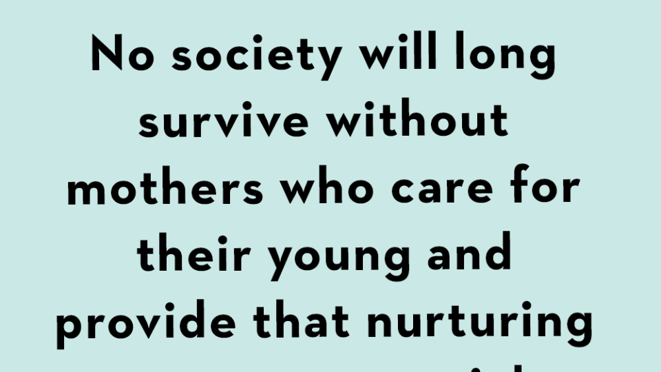 no society will long survive without mothers who care for their young and provide that nurturing care so essential for their normal development