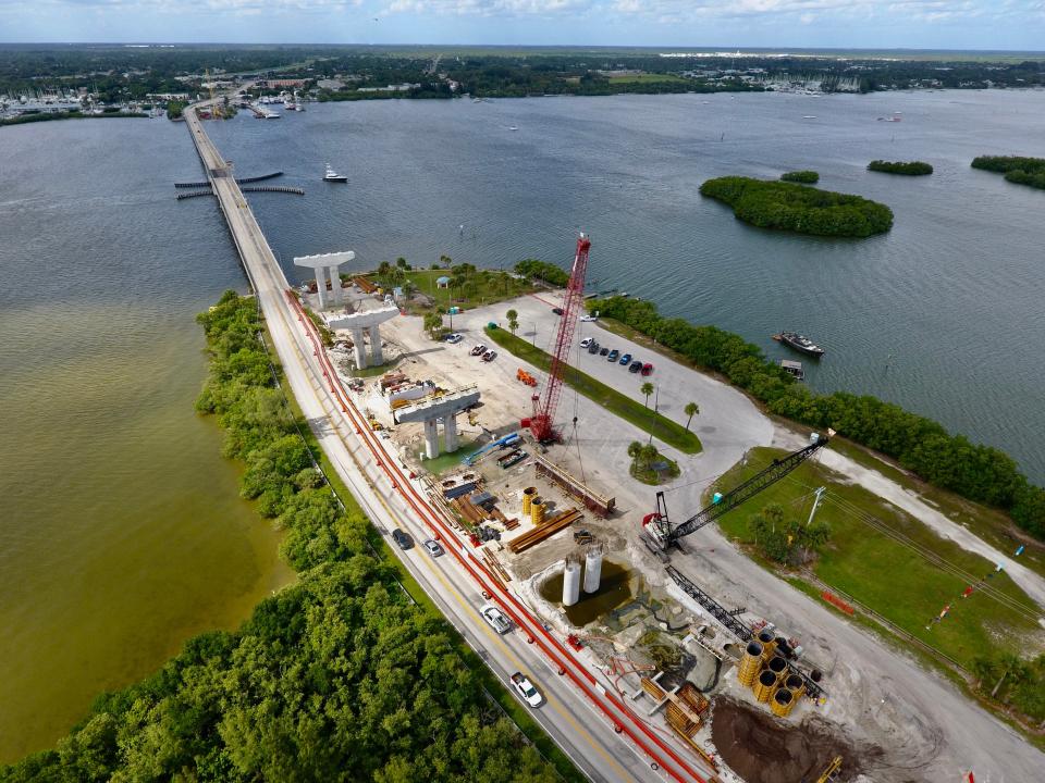 Aerial photos of construction of the future North Causeway Bridge, Tuesday, Oct. 24, 2023, in Fort Pierce.