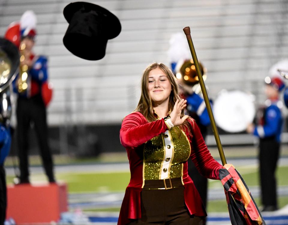 The American Christian Academy marching band performs in the Crimson Cavalcade of Bands Tuesday, Sept. 19, 2023, at Tuscaloosa County High School. The event is a showcase for West Alabama area marching bands hosted by the Million Dollar Band.