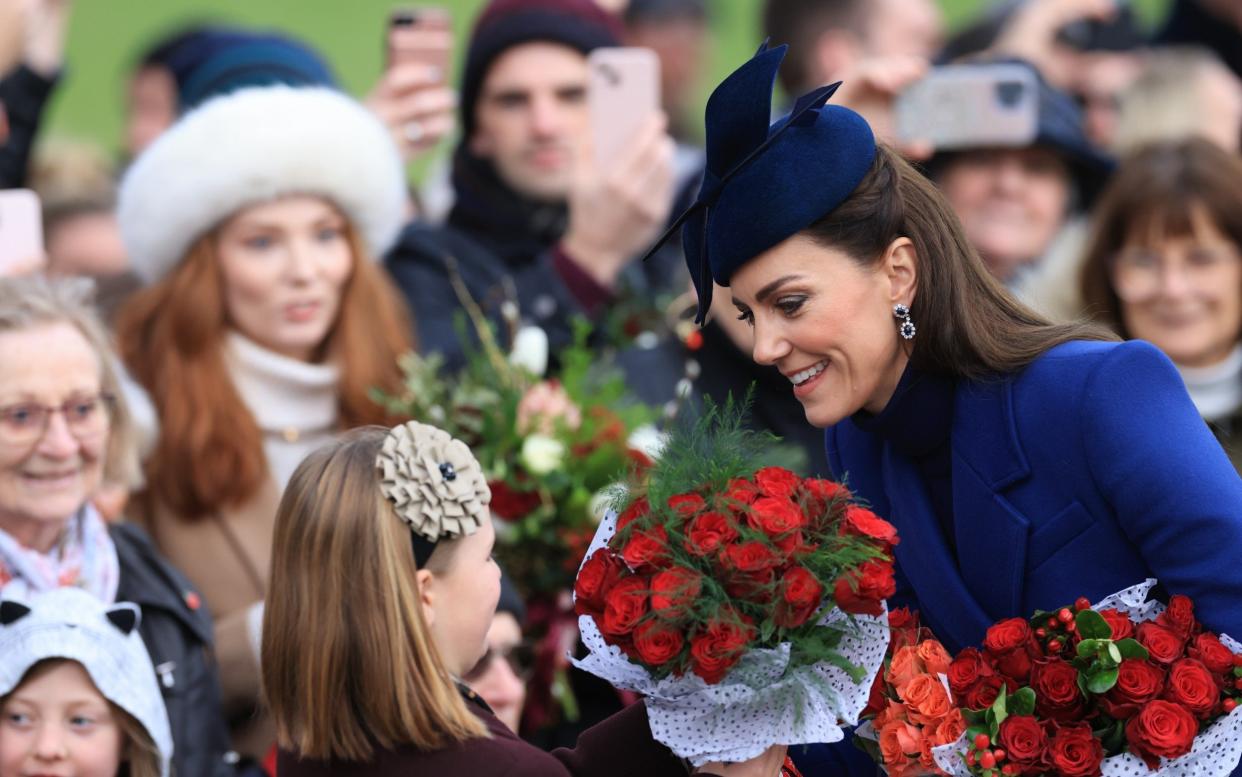 The Princess of Wales greeting well-wishers  at Sandringham Church