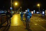 Soldiers patrol in Strasbourg, eastern France, after a shooting Tuesday Dec.11, 2018. French prosecutors say a terror investigation has been opened into the shooting at a Christmas market in Strasbourg that has left two dead and up to eight wounded, including several in critical condition. (AP Photo)