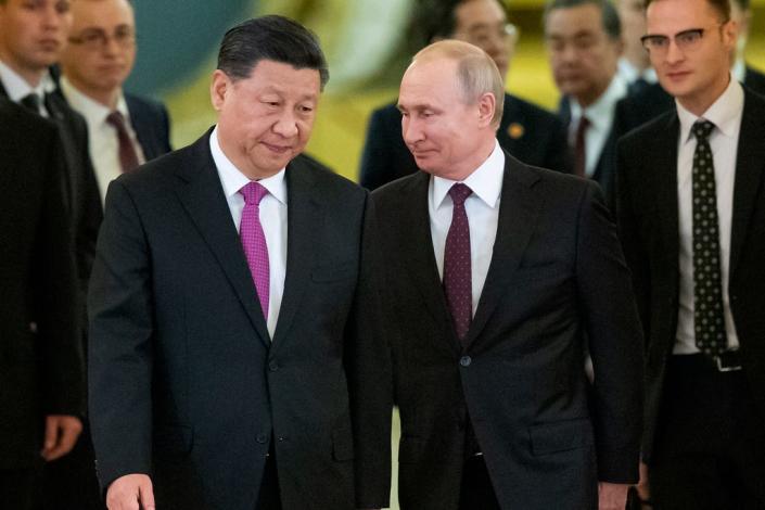 FILE - Chinese President Xi Jinping, left, and Russian President Vladimir Putin enter a hall for talks in the Kremlin in Moscow, Russia, June 5, 2019. China said Friday, March 17, 2023, President Xi will visit Russia from Monday, March 20, to Wednesday, March 22, 2023, in an apparent show of support for Russian President Putin amid sharpening east-west tensions over the conflict in Ukraine.