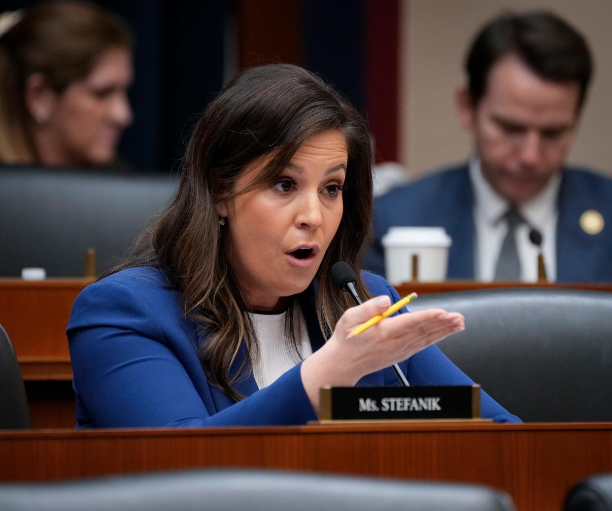 Rep. Elise Stefanik (R-NY) directs questions to David Banks, Chancellor, New York City Public Schools, New York City Department of Education, during The House Education and the Workforce Subcommittee on Early Childhood, Elementary, and Secondary Education hearing on antisemitism in K-12 schools on May 8, 2024 in Washington.