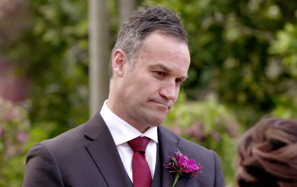 Mark isn’t sure what to think at the Ceremony. Photo: Channel Nine