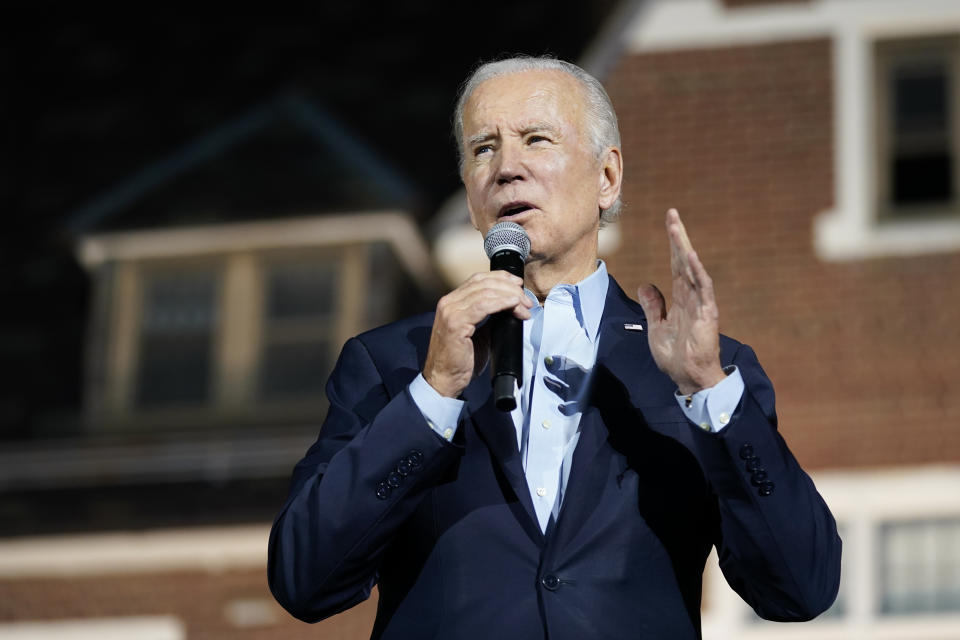 President Joe Biden speaks at a campaign event for New York Gov. Kathy Hochul, Sunday, Nov. 6, 2022, at Sarah Lawrence College in Yonkers, N.Y. (AP Photo/Patrick Semansky)