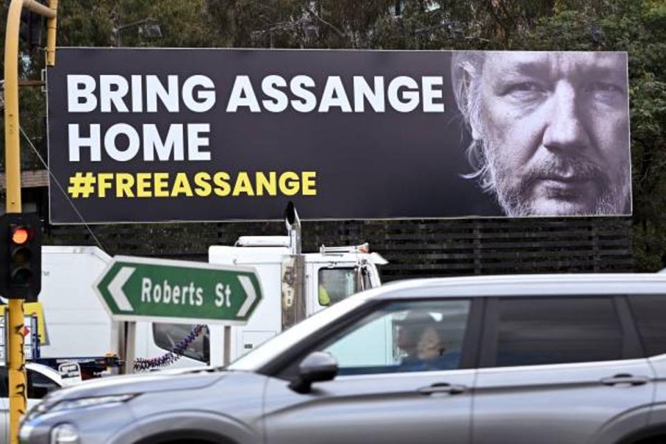 A giant billboard in Melbourne calls for the release of the WikiLeaks founder (AFP via Getty Images)