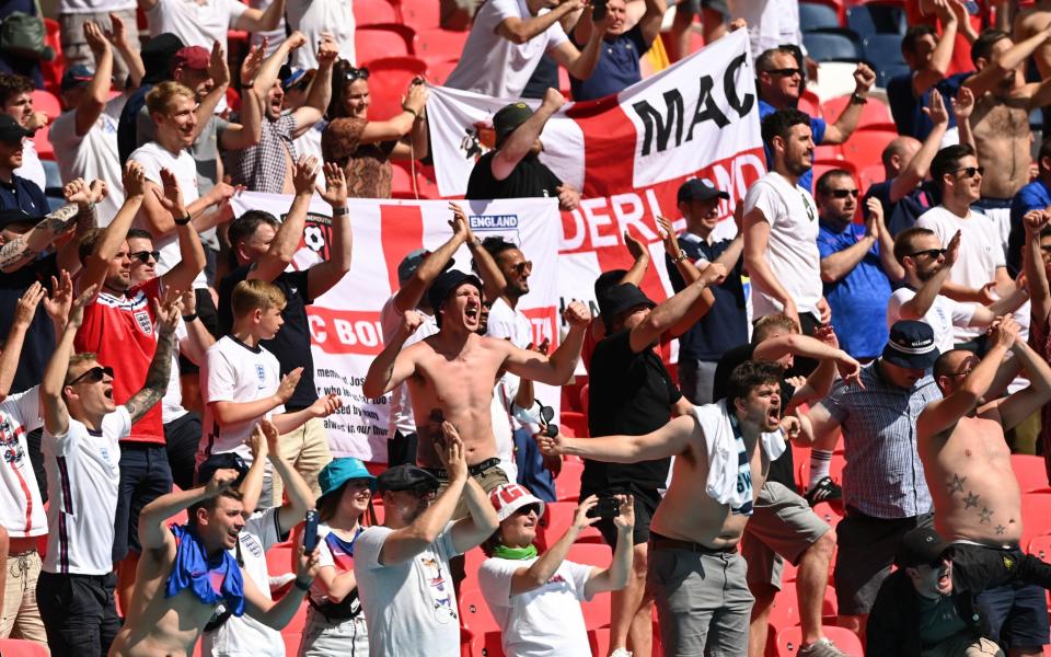 England fans celebrate during the UEFA Euro 2020 Championship Group D match between England and Croatia on June 13, 2021 in London, England - UEFA/UEFA via Getty Images