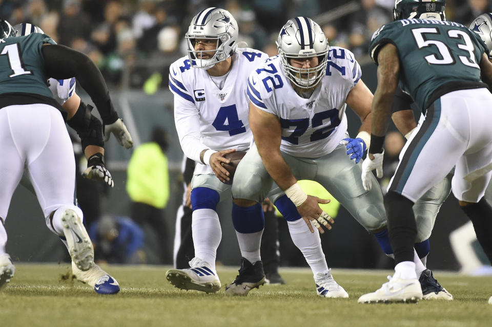 The retirement of center Travis Frederick (72) gave the Cowboys another draft need. (Photo by Andy Lewis/Icon Sportswire via Getty Images)