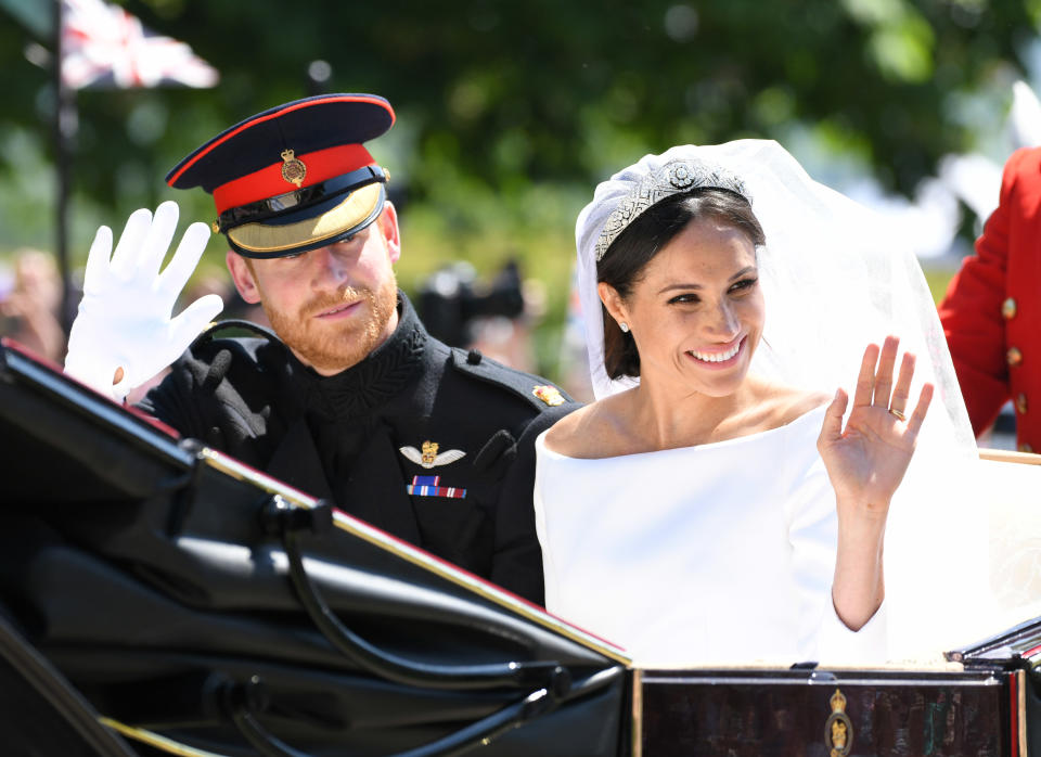 Meghan Markle’s Givenchy dress will be on public display at Windsor Castle starting in October, along with a replica of Prince Harry’s Household Cavalry uniform. (Photo: Karwai Tang/WireImage)