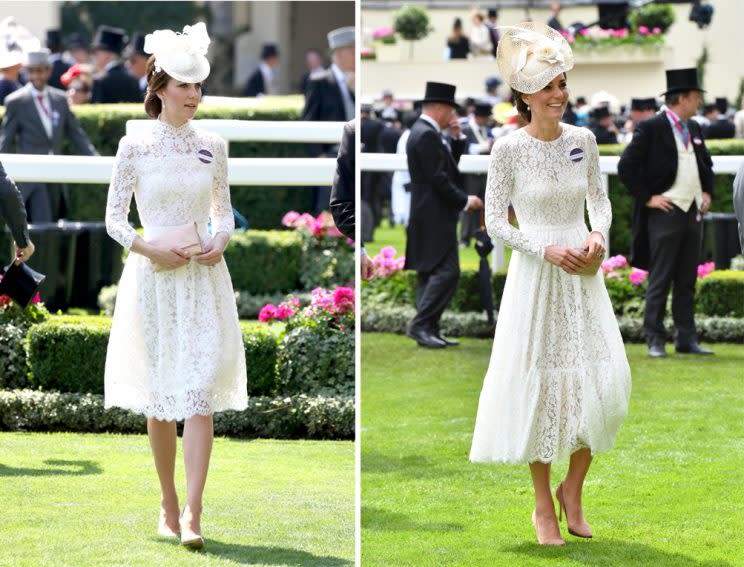 Kate’s 2017 Royal Ascot look was eerily similar to her 2016 outfit. (Photo: Getty Images)