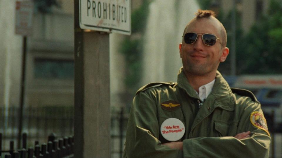 Robert De Niro sports Travis Bickle's famous mohawk in Taxi Driver.