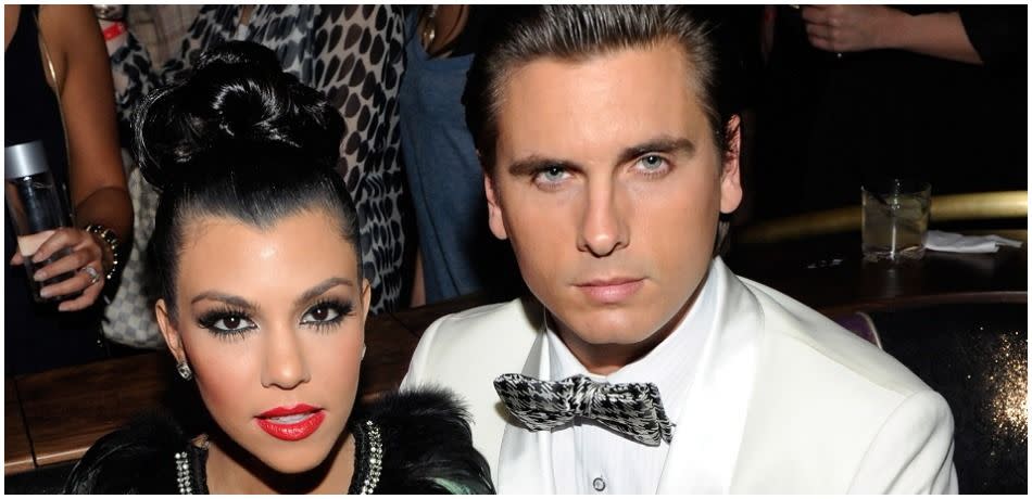 Kourtney Kardashian (L) and Scott Disick attend the launch of AG Adriano Goldschmied's 'backstAGe presents:' initiative featuring The Black Keys at the Marquee Nightclub