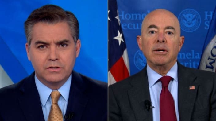 CNN anchorman Jim Acosta (left) singularly questioned U.S. immigration policy this weekend when he interviewed Alejandro Mayorkas (right), secretary of the U.S. Department of Homeland Security. (Photo: CNN)