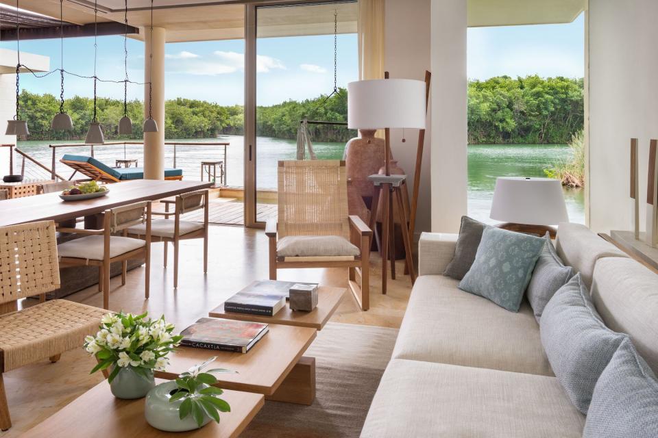 Rosewood Mayakoba deluxe lagoon suite interior view