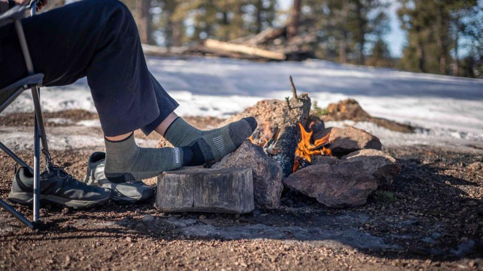 Minus 33′s Full Cushion Boot Socks are fully cushioned underfoot for maximum moisture wicking, with three-zone elastic–on the arch, ankle, and welt to keep your sock from stretching and bunching as you walk. (Courtesy Minus33)