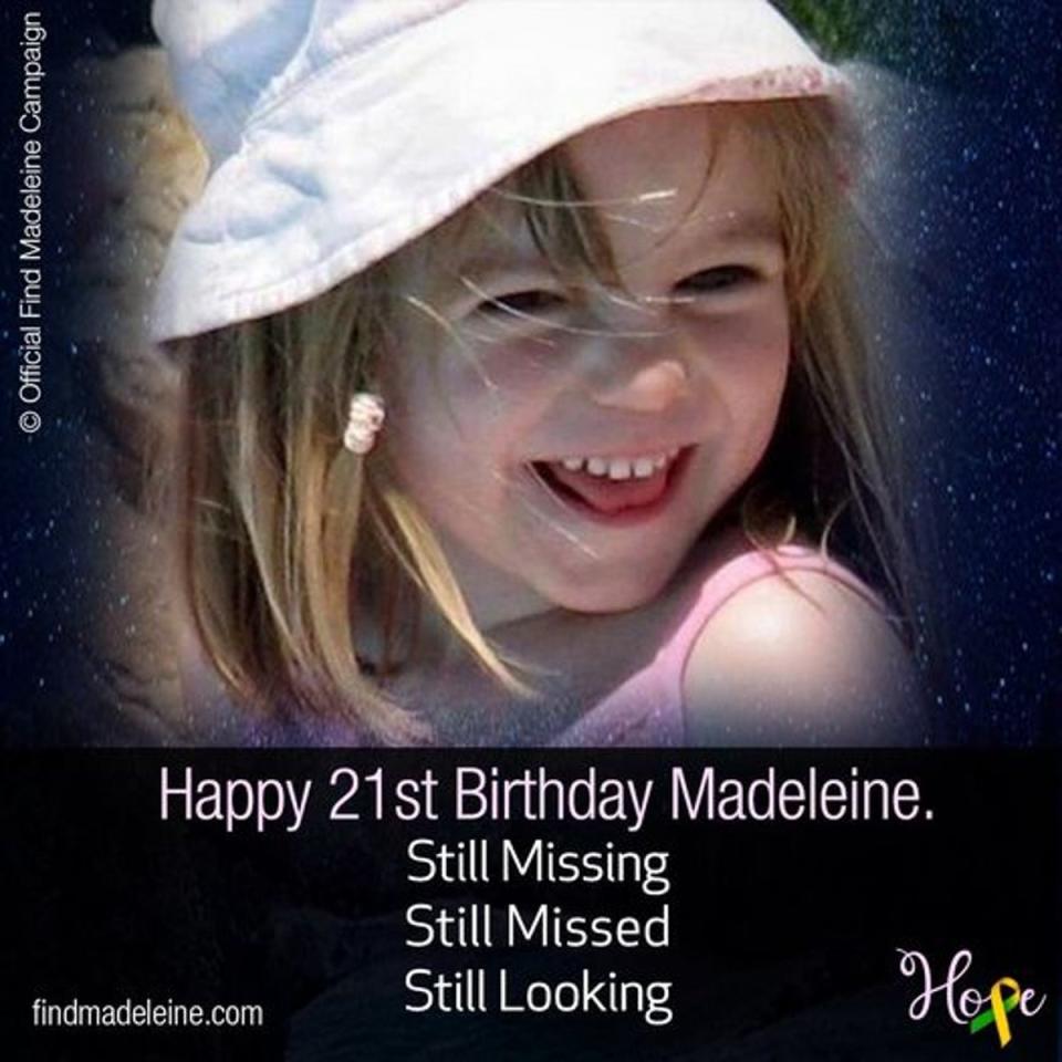 Madeleine McCann’s parents wish their daughter a happy 21st birthday (Official Find Madeline Campaign)