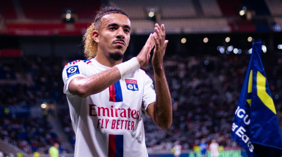 Malo Gusto of Lyon applauds the fans after the Ligue 1 match between Lyon and Troyes on 19 August, 2022 at the Groupama Stadium in Lyon, France.