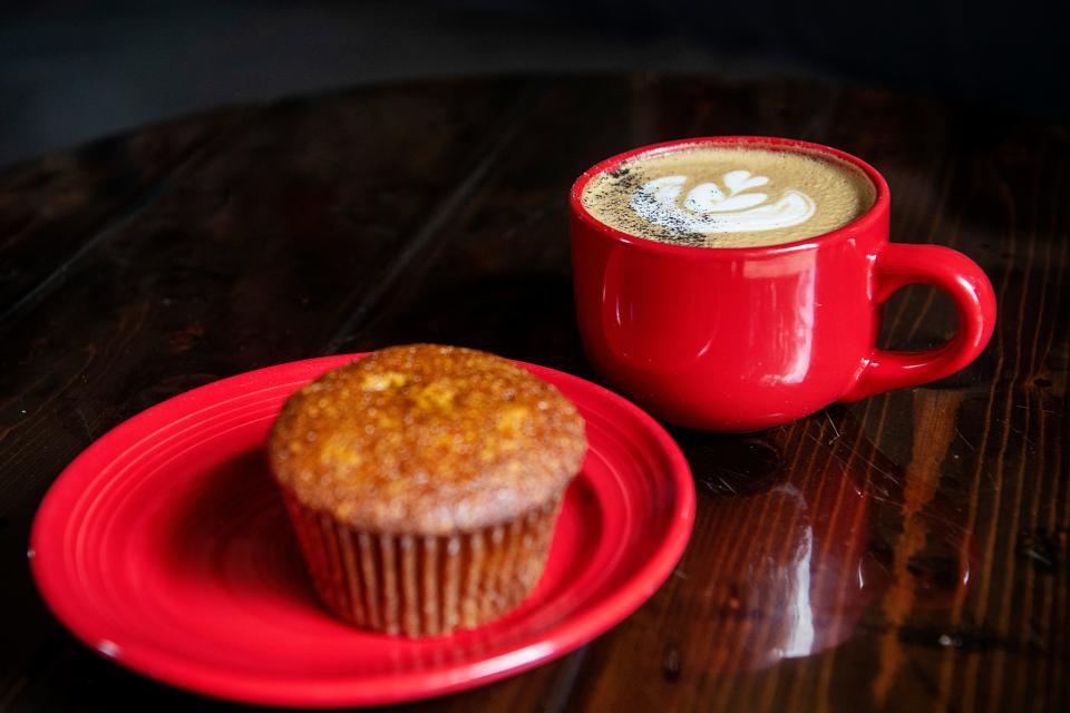 A Salted Maple Latte and a Pumpkin Chocolate Chip Muffin from Odd’s Café in West Asheville.