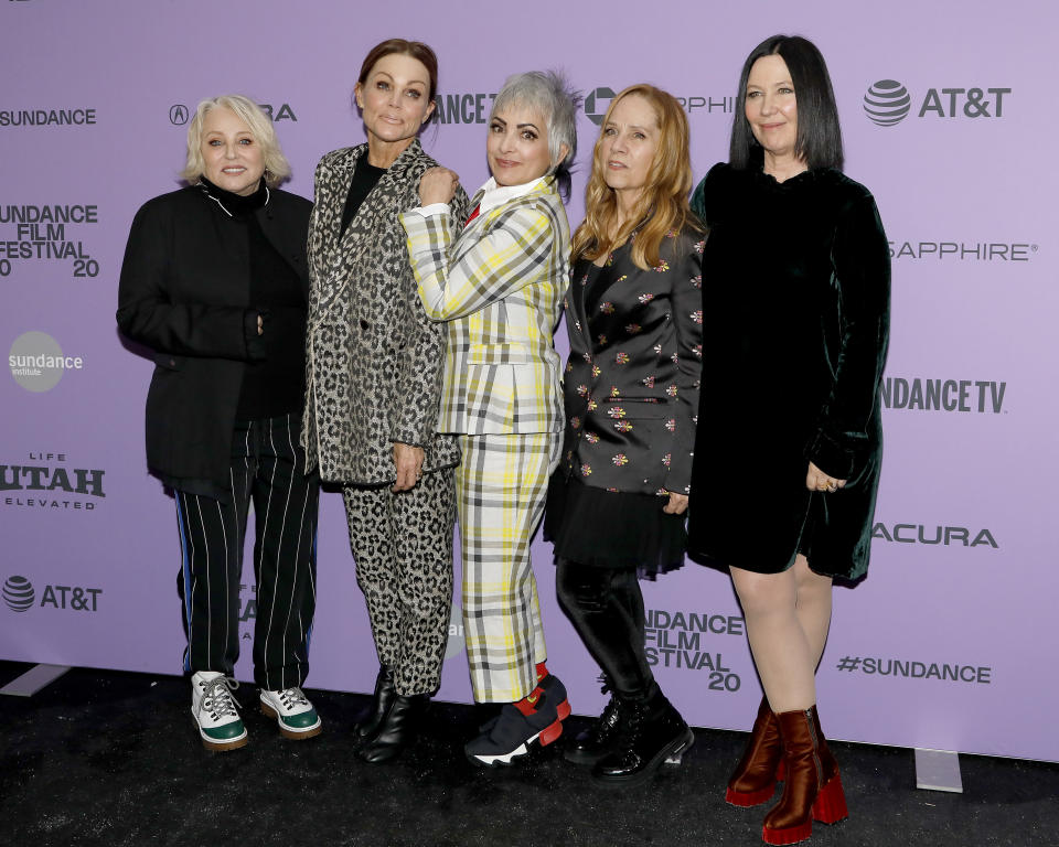 Gina Shock, Belinda Carlisle, Jane Wiedlin, Charlotte Caffey, and Kathy Valentine of The Go-Gos attend the 'The Go-Gos"'premiere during the 2020 Sundance Film Festival in Park City, Utah. (Photo: Tibrina Hobson/Getty Images)